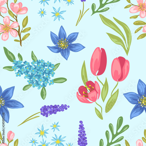 Seamless pattern with spring flowers.