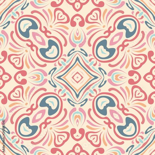 Flower motif, lines. Handmade mural . Detail for design wallpaper, tile, packaging, background. Light ethnic seamless ornament in arabic style. Light fabric, textiles.