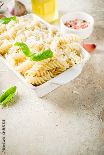 Fusilli pasta with parmesan photo