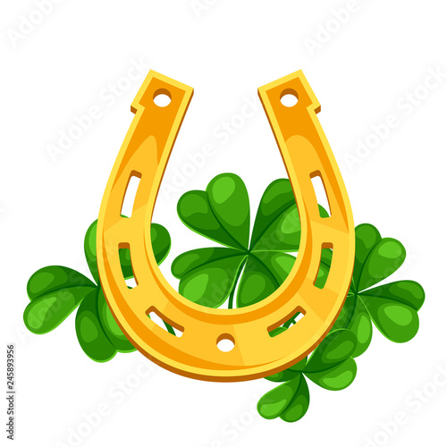 Saint Patricks Day illustration. Horseshoe with clover.