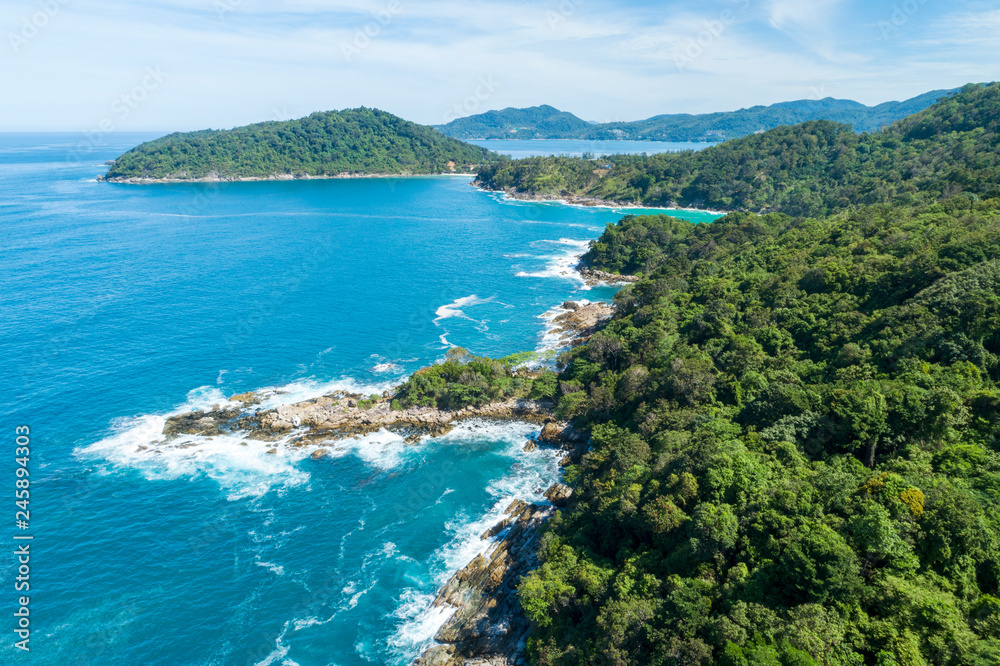 Aerial drone bird's eye view photo of tropical sea with Beautiful island