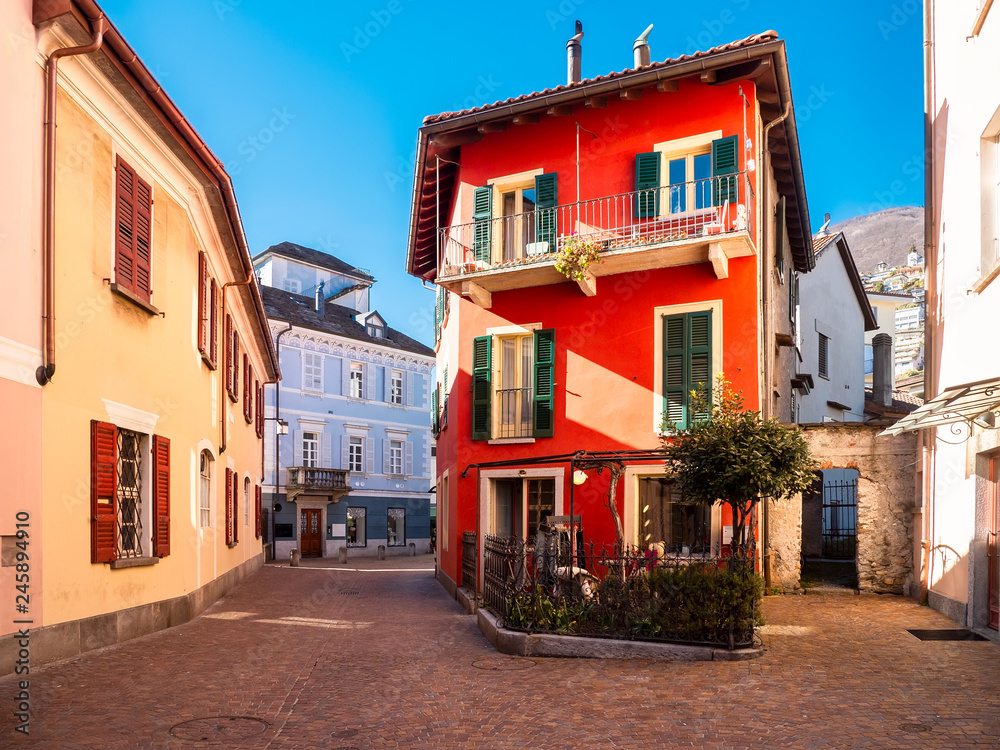 Beautiful house facades in the city centre of Locarno