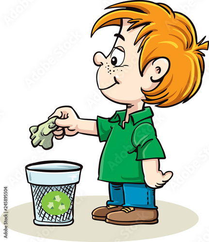 Boy recycling paper