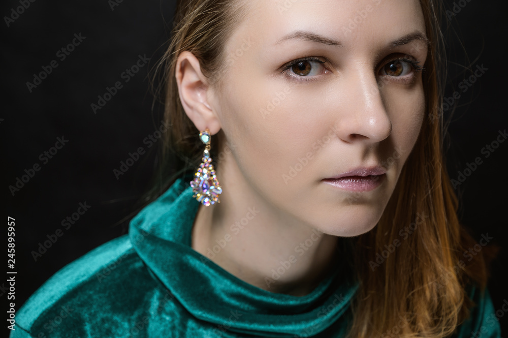 Portrait of beautiful sensual woman, close-up. Studio shot.