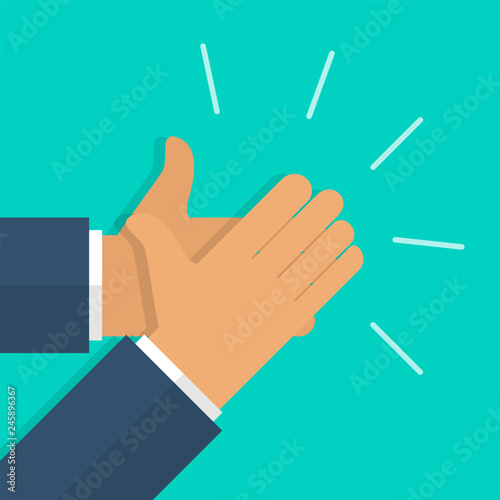 Human hands clapping in flat design. Applause, clapping, congratulation.
