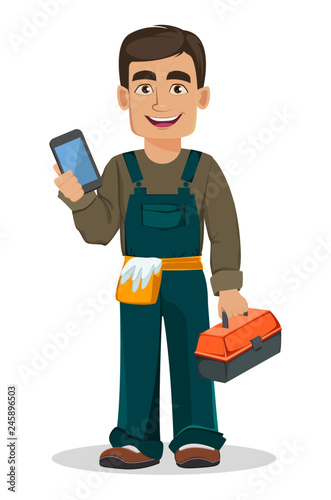 Professional plumber in uniform.