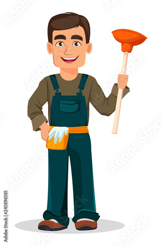 Professional plumber in uniform.
