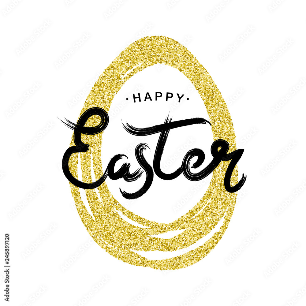 Happy Easter black typographic calligraphic lettering with golden ...