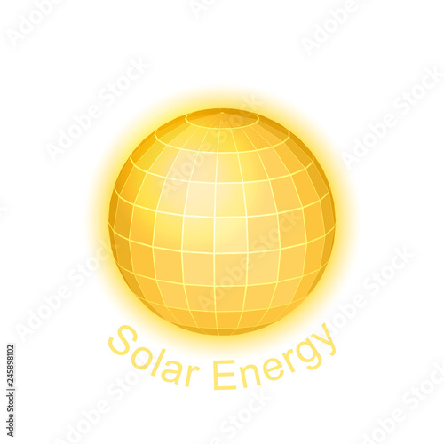 Solar energy sybmol, logo, icon design. Wireframe sun, solar panels sphere.