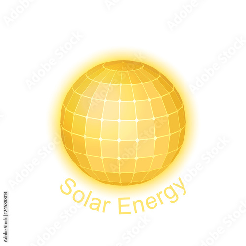 Solar energy sybmol, logo, icon design. Wireframe sun, solar panels sphere.
