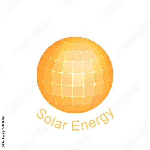 Solar energy sybmol, logo, icon design. Wireframe sun, solar panels sphere.