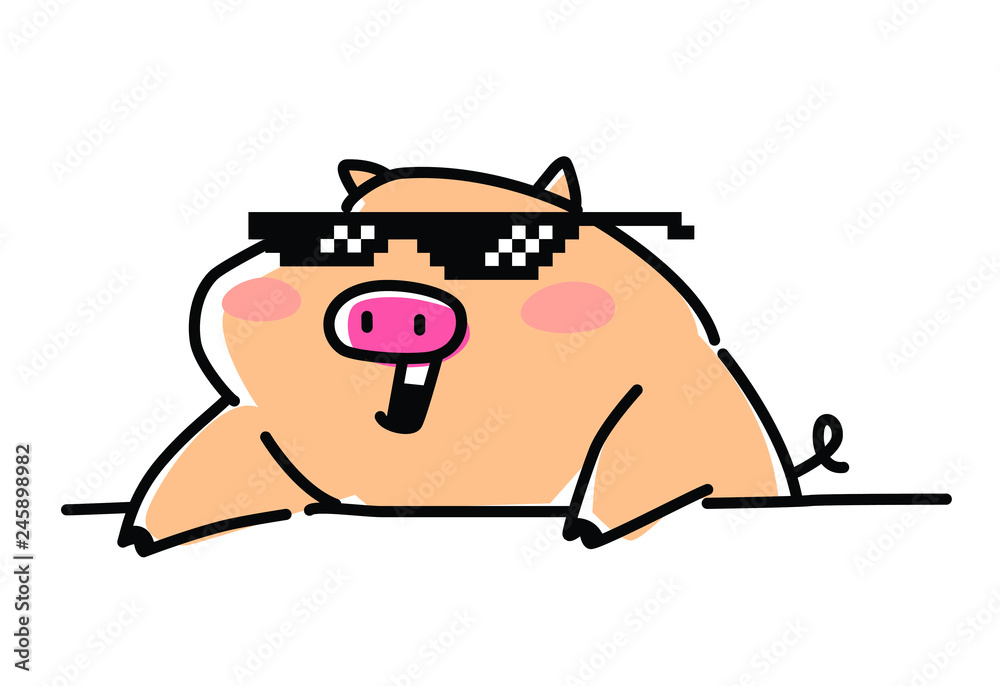 pig; pop; star; musician; DJ; meme; pixel points; 8 bits; cute; rock;  design; pork; isolated; pink; singer; artist; vector; piggy; illustration;  fun; swine; cartoon; funny; karaoke; musical; cheerful; Stock Vector |  Adobe Stock