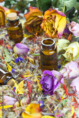 Essential oils, aromatherapy, dry flowers