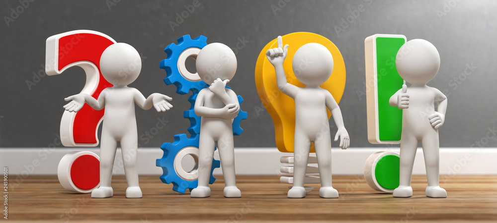 Wunschmotiv: 3D Illustration weißes Männchen Idee und Entwicklung bunt #245900501