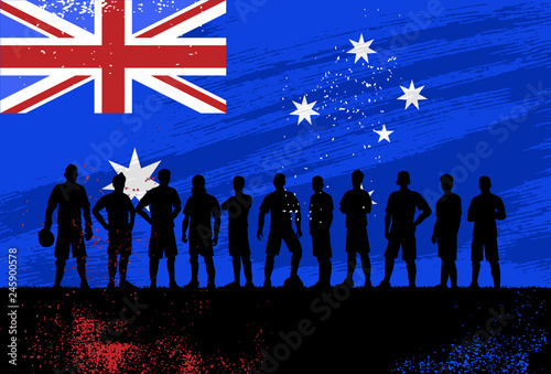 Silhouette of soccer team with flag of Australia as a background, Vector Illustration photo