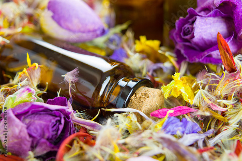 Essential oils, aromatherapy, dry flowers