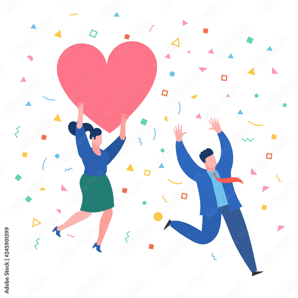 A woman with a heart in her hands pursuit a man. Valenine day. Love and relationship. A woman with a heart in her hands pursuit a man. Valenine day. Love and relationship.