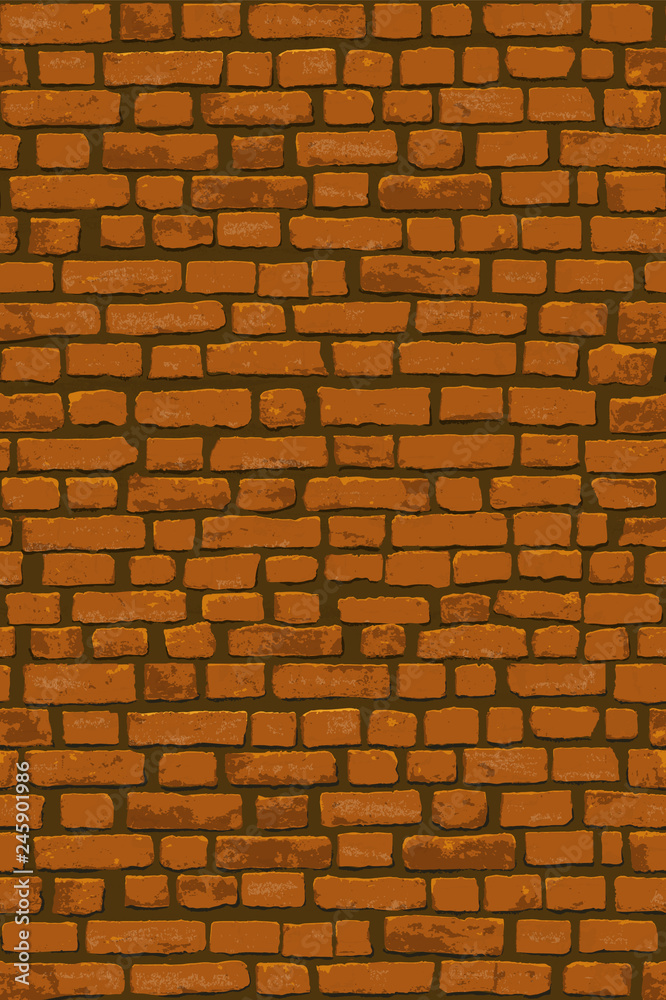 Obraz premium Photorealistic pionowa wektorowa ilustracja czerwony brown stary ściana z cegieł. Ręcznie rysowane, bez śledzenia.