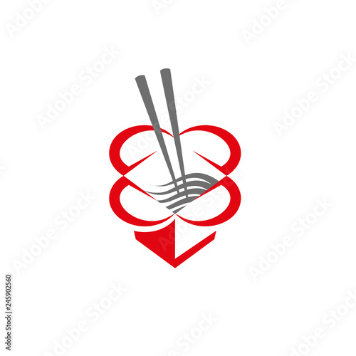 Chinese food box with chopsticks and noodles. Abstract food box icon for restaurant or food delivery.