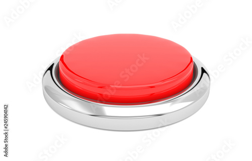 Red push button. Alert element. 3d render illustration