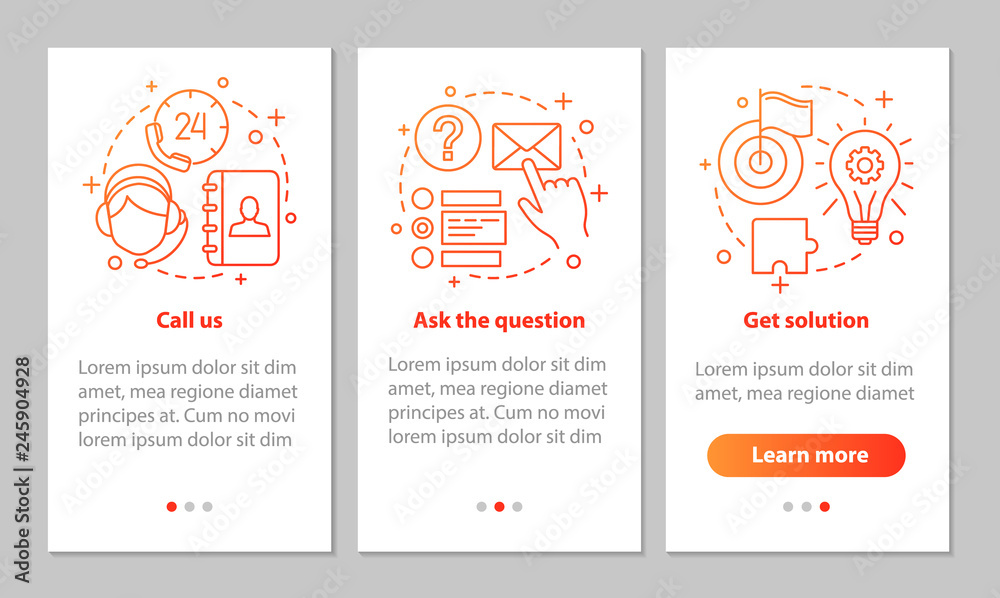 Call center onboarding mobile app page screen with linear concep Call center onboarding mobile app page screen with linear concep