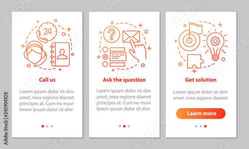 Call center onboarding mobile app page screen with linear concep