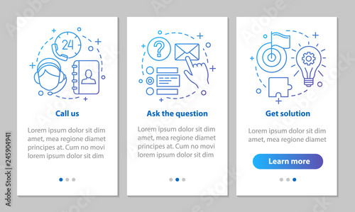 Call center onboarding mobile app page screen with linear concep