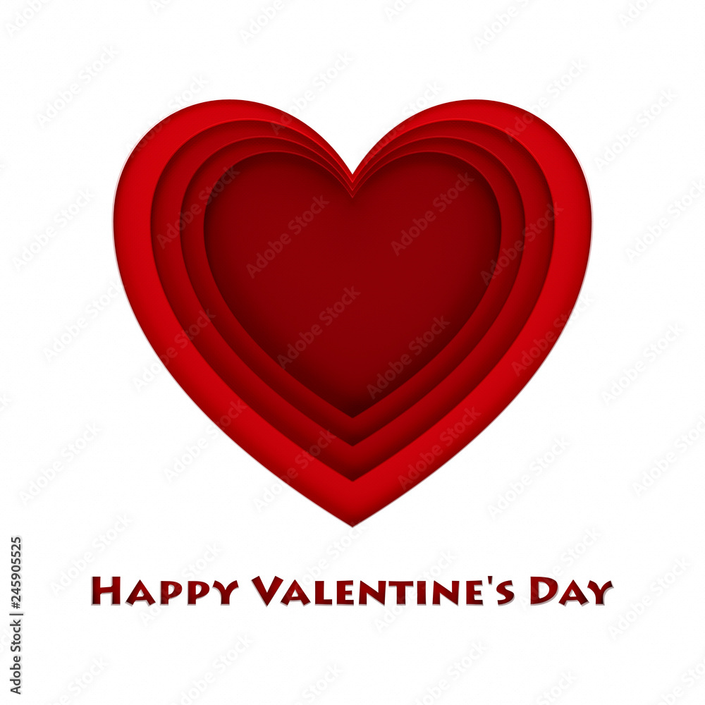 Happy Valentines Day concept. Cut red heart in white paper