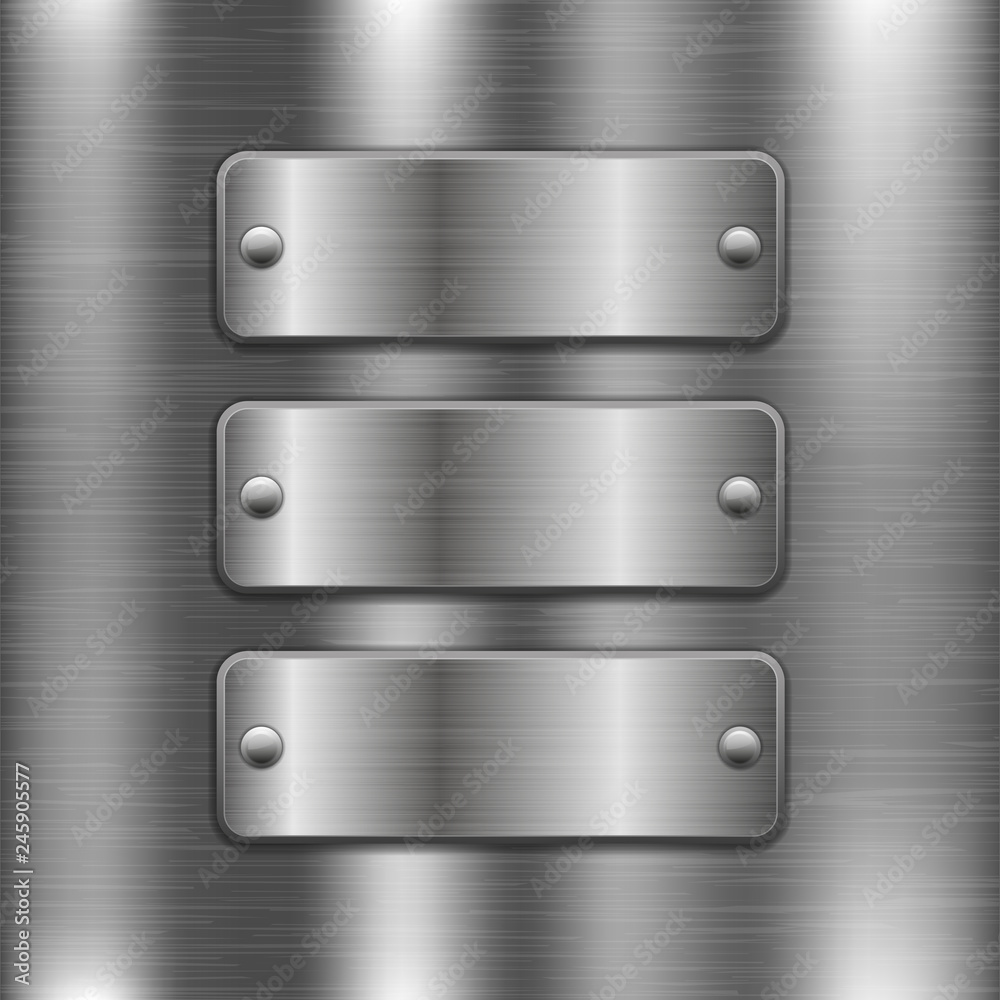 Metal plates with rivets on brushed iron background Metal plates with rivets on brushed iron background