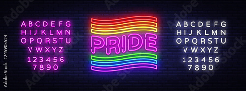 Pride neon text vector design template. LGBT neon logo, light banner design element colorful modern design trend, night bright advertising, bright sign. Vector illustration. Editing text neon sign
