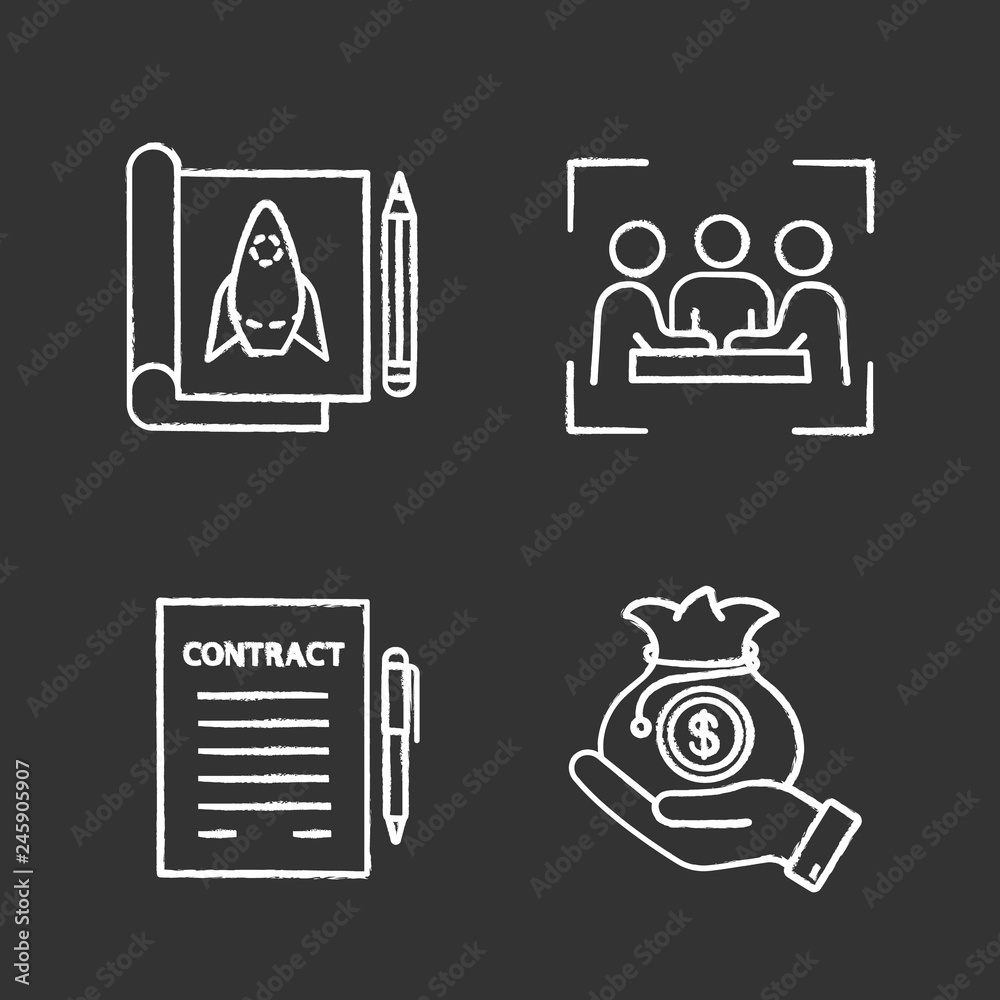 Startup chalk icons set Startup chalk icons set