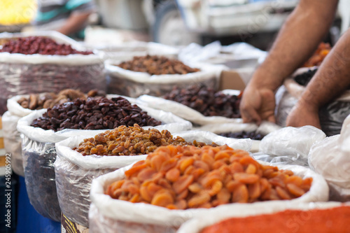 Asian market. Turkey, Istanbul, Spice Bazaar, turkish Eastern bazaar. East muzchina sells dried fruit
