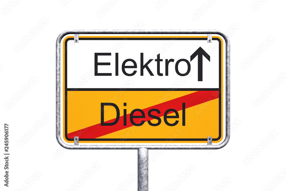Ortsschild - Ortstafel - Elektro - Diesel - Freisteller - Freigestellt Ortsschild - Ortstafel - Elektro - Diesel - Freisteller - Freigestellt