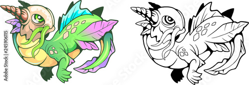 cartoon little cute water dragon funny illustration