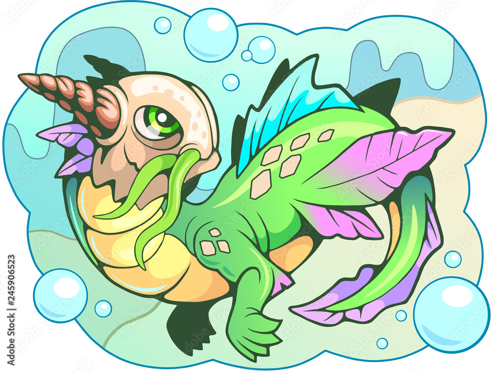 Naklejka premium cartoon little cute water dragon funny illustration