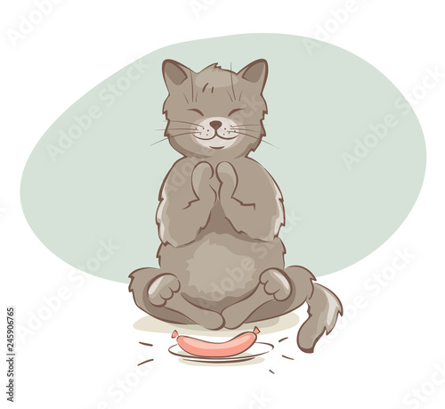 Funny cat practicing yoga / Vector illustration on the theme of health and sport	