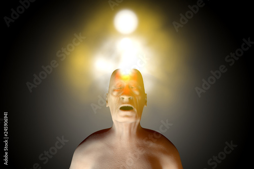 Foto 3D rendered Illustration of the soul leaving a dead old body upon death