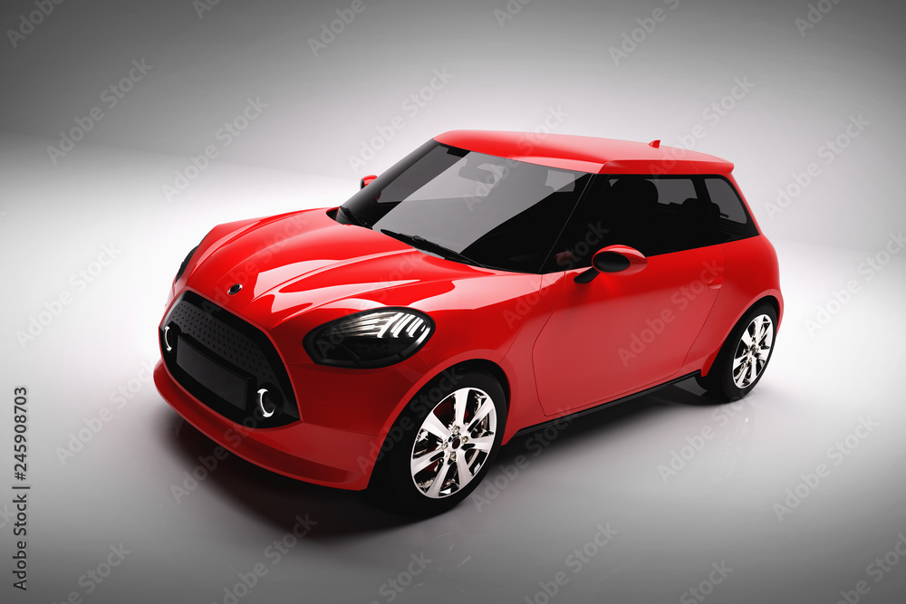 Red small city car on light background