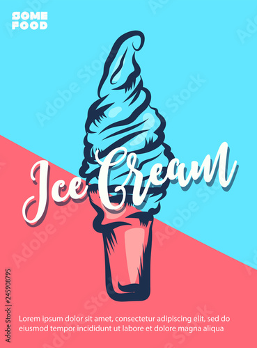 Ice Cream hand lettering, custom typography, cartoon letters on pink liquid background. Vector type illustration
