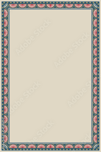 Medieval manuscript style rectangular frame. Vertical orientation. Vintage color palette. Hand drawn image isolated on monochrome background. EPS10 vector illustration