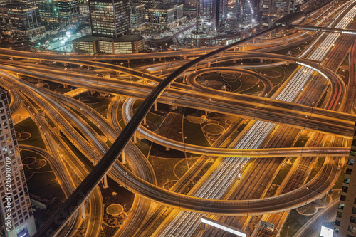 Dubai with highways at night in United Arab Emirates