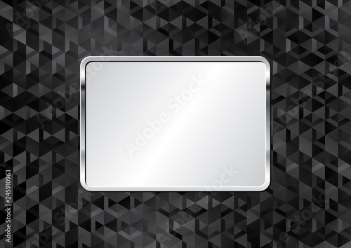 glossy black background with metallic plaque
