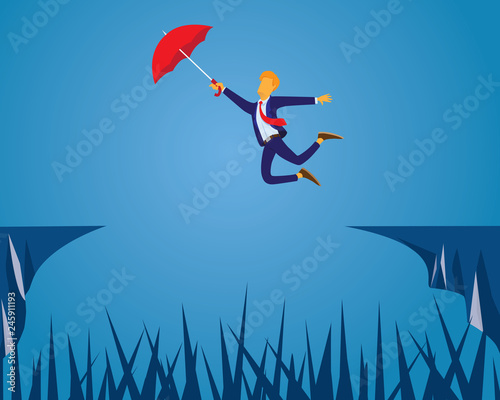 Businessman Flying With Umbrella
