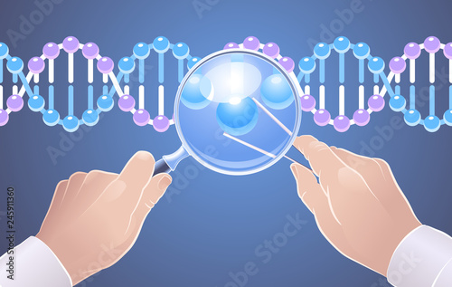 Genetic Engineering. A scientist, which makes manipulations with a molecule of DNA. Vector illustration on the subject of 'Modern Biotechnology'.