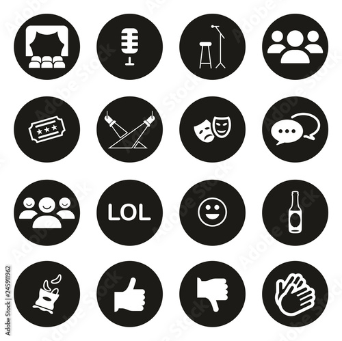 Stand Up Comedy Icons White On Black Circle