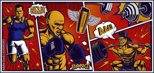 colorful fitness background in pop art style