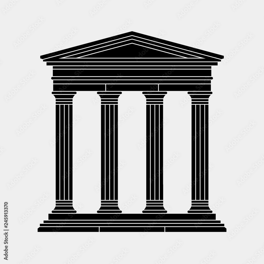 Black linear silhouette of greek temple. Black linear silhouette of greek temple.
