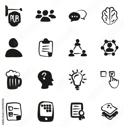 Pub Quiz or Bar Quiz Icons Freehand Fill