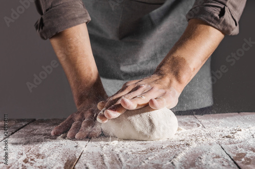 Photography Chef making and kneading fresh dough