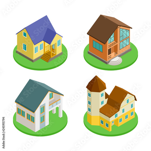 3D isometric living houses vector of set. Illustration of house building 3d, isometric home